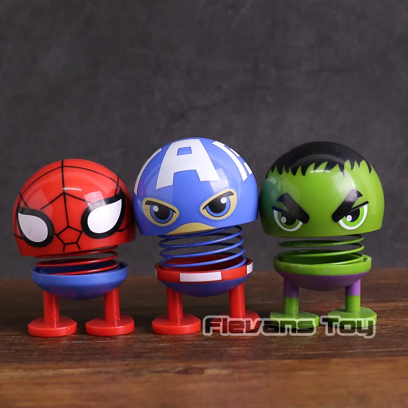 

Marvel Avengers Super Heroes Spiderman Captain America Hulk Iron Man Bobble Head Dolls Car Decoration Toys PVC Figures