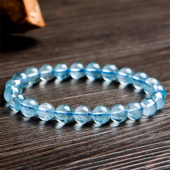 

Genuine Blue Healing Crystal Clear Round Bead Bracelets For Women Female 8mm Natural To paz Bracelet Drop Shipping
