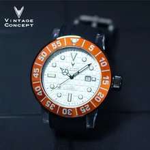 Vintage concepto hombres reloj automático de moda transparente caso reloj 50m resistente al agua a las 12 en punto luminoso bisel Relojes para Hombre