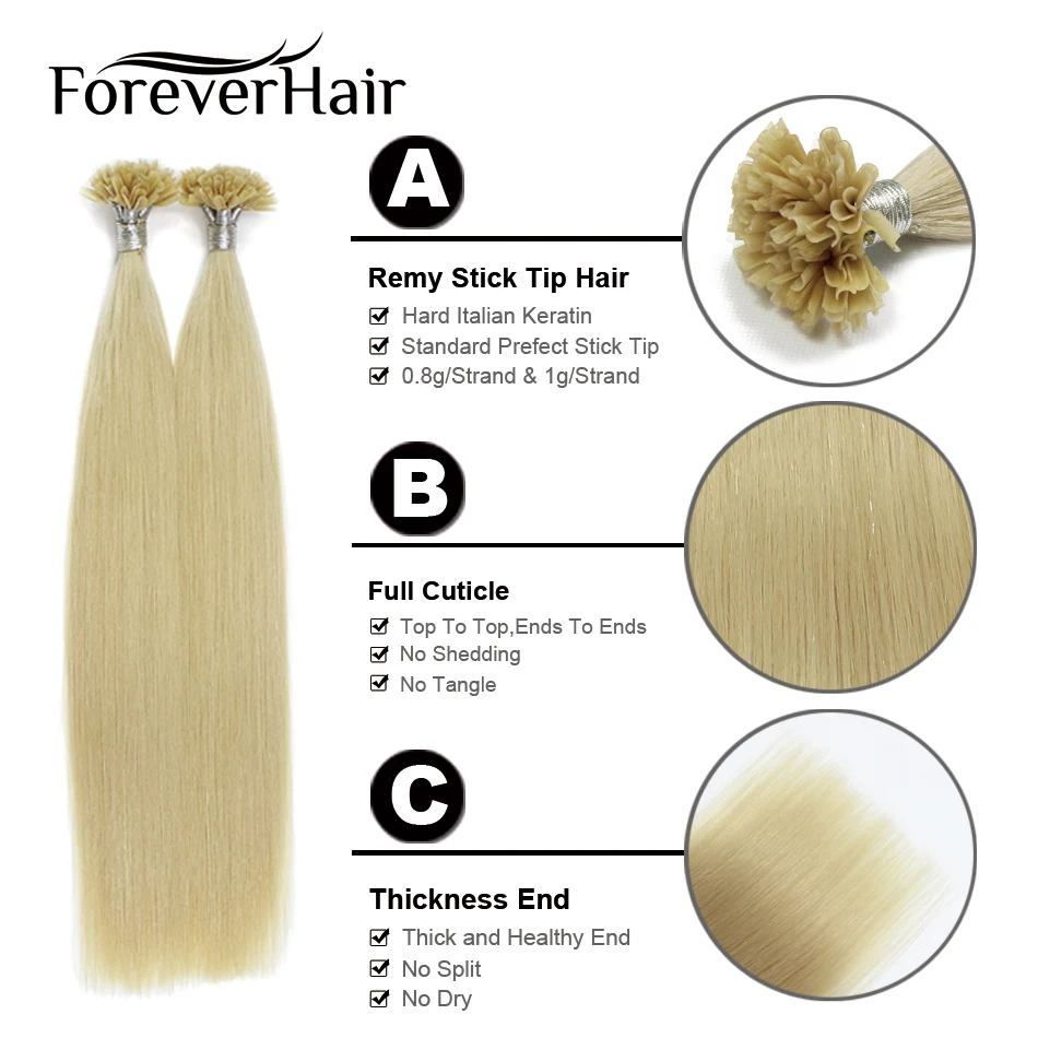 FOREVER HAIR 0,8 г/локон Remy кератиновые человеческие волосы для наращивания с u-образной окантовкой, европейские волосы для наращивания, 100 гр./упаковка, 80 гр., быстрая