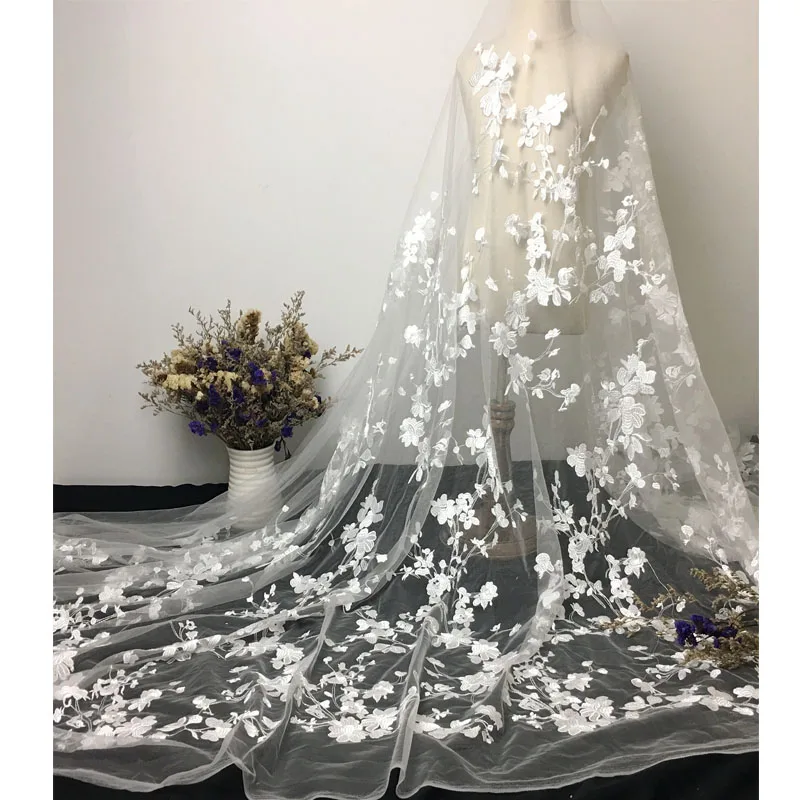 1 ярд Свадебная кружевная ткань Белая французская вышивка Изысканная кружевная ткань для кружевных аксессуаров свадебное платье одежда