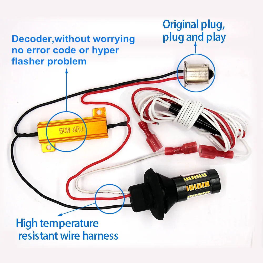 MODERN CAR T20 7440 66SMD DRL Running Light White S25 1156 BA15S BAU15S Lamp Bulbs 12V Turn Signal Light Amber with Canbus 66W