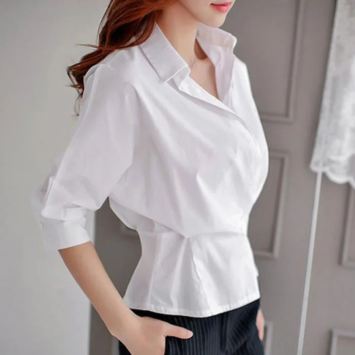 

White Shirt Women Blouse OL Ladies Cross Deep V-neck Batwing Sleeve Blusas Female Tops 2019 Women Clothes RWS175039