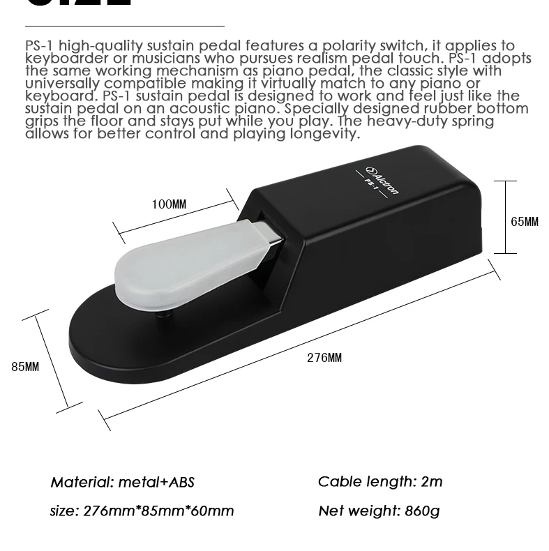 Alctron PS-1 металлическая универсальная педаль, Реалистичная педаль touch, универсальный интерфейс