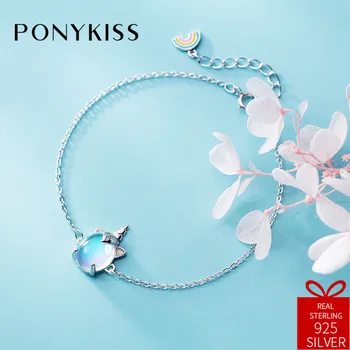 

PONYKISS Romantic 100% S925 Sterling Silver Crystal Unicorn Rainbow Bracelets For Women Festival Party Fine Accessory Cute Gift
