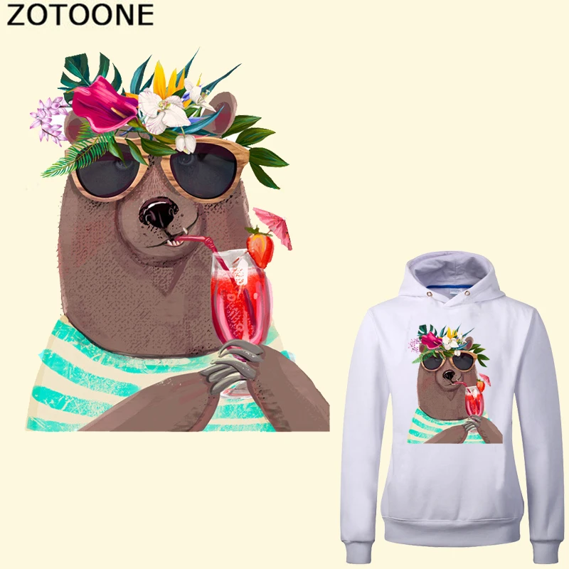 

ZOTOONE Summer Bear Patch Heat Transfer Vinyl Applique Flower Patch Stickers for Clothes DIY T-shirt Dresses Thermal Press