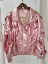 Arlenesain custom women pink sheepskin bright skin jacket.