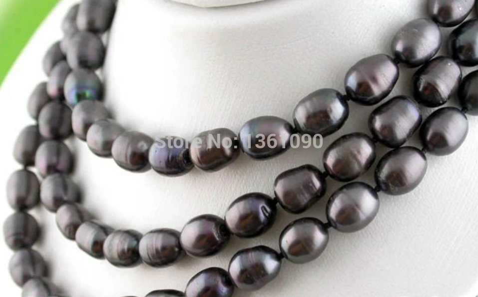 

00466 LONE 50" 14MM RICE BLACK FRESHWATER PEARL NECKLACE (C0309)