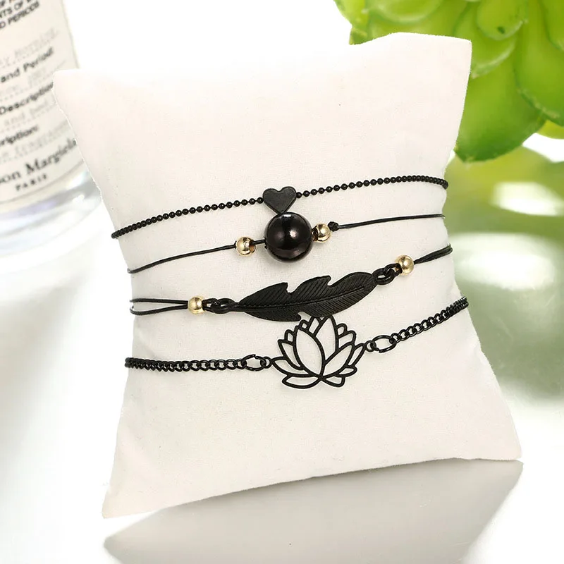 

2019 Love Leaf Lotus Bracelet Ladies Chain Bracelet Set Summer New Golden Code Black jJewelry Gift Summer