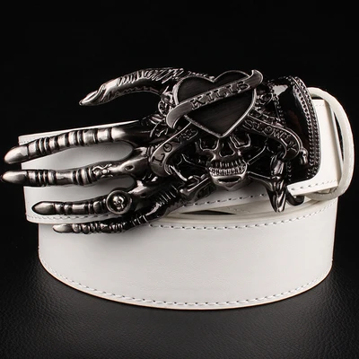 Fashion men belt skull buckle skull hand Heavy metal rock skull belt buckle skeleton head devil hand punk style belt leather belt Belts