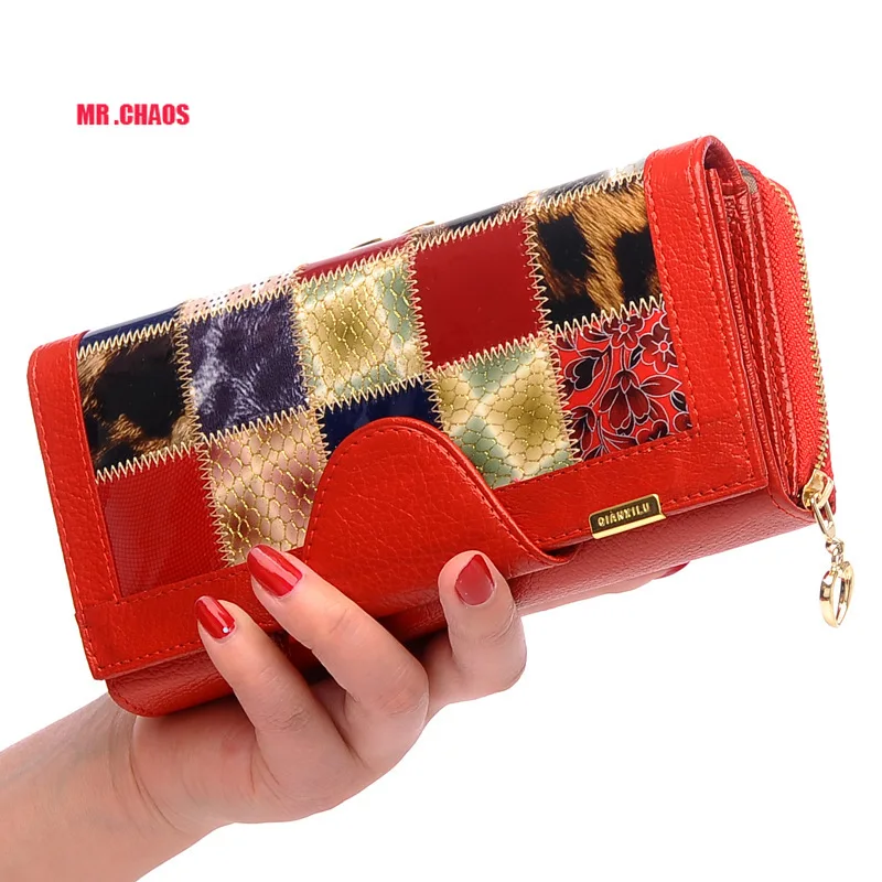 

Brand long leather wallet first layer leather ladies classic patent leather wallet female clutch bag luxury designer wallet