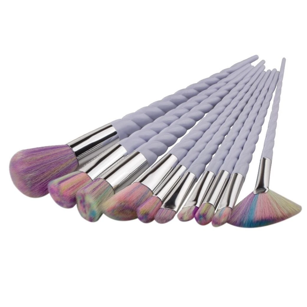10PCS Make Up Foundation Unicorn Eyebrow Eyeliner Blush Cosmetic Concealer Brushes (1)
