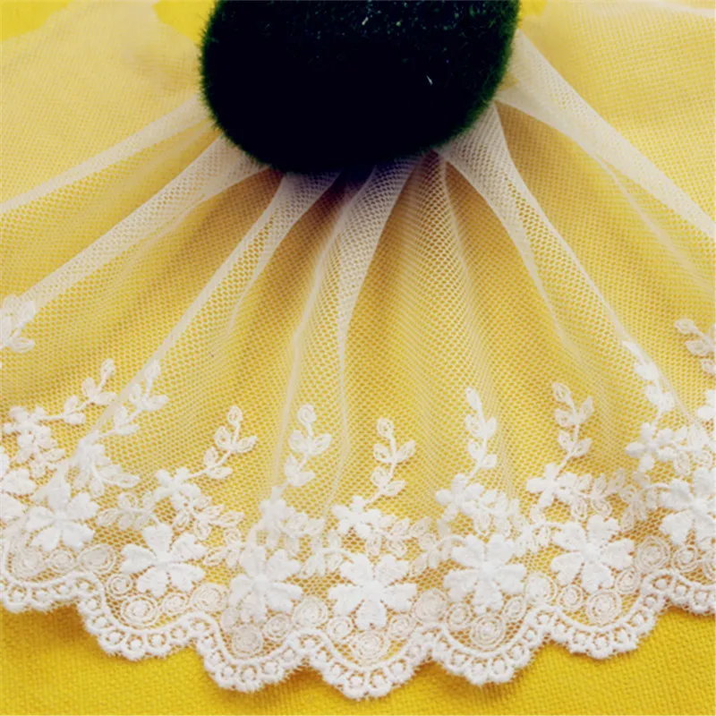 

5Yds/lot 13cm wide paper white cotton mesh unilateral embroidery flower lace DIY skirt trimming clothing accessories lace AC474