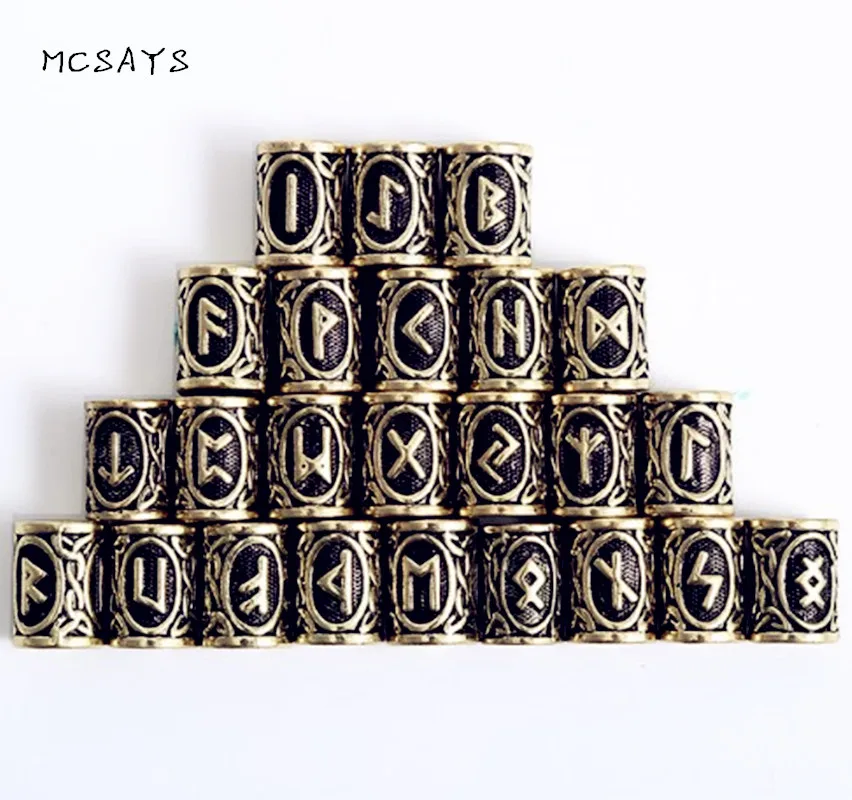 

MCSAYS 24 PCS Norse Viking Jewelry Viking Rune Bead Retro Metal Round Bead Special Necklace Accessories Ethnic Gifts 4YS