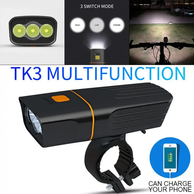 

TK3 3T6 LED USB Rechargeable Power Bank with 3 Modes and 360 Degree Rotary Bracket Waterproof Bicycle Headlight for Night Riding