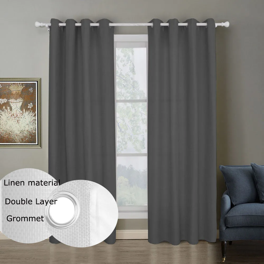 

1PC Double layer Blackout Curtains Fabric Noise Reducing Light Block Thermal Blackout Drapes For Living room Bedroom