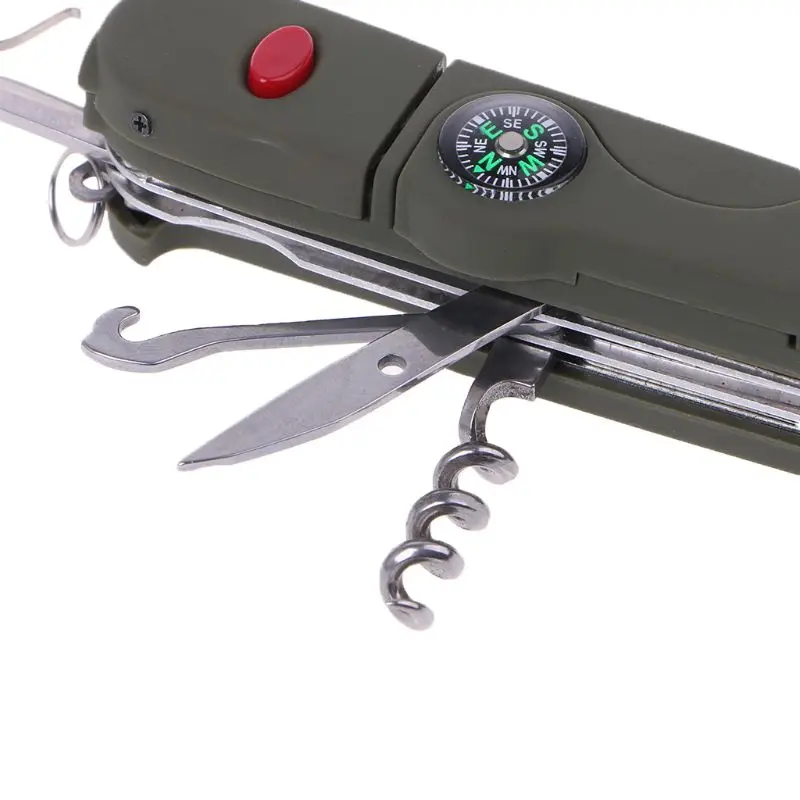 

13 in 1 Multifunction Outdoor Camping Survival EDC Pockets Tool with LED Light Compass Swiss Folding Knife Stainless Steel Army