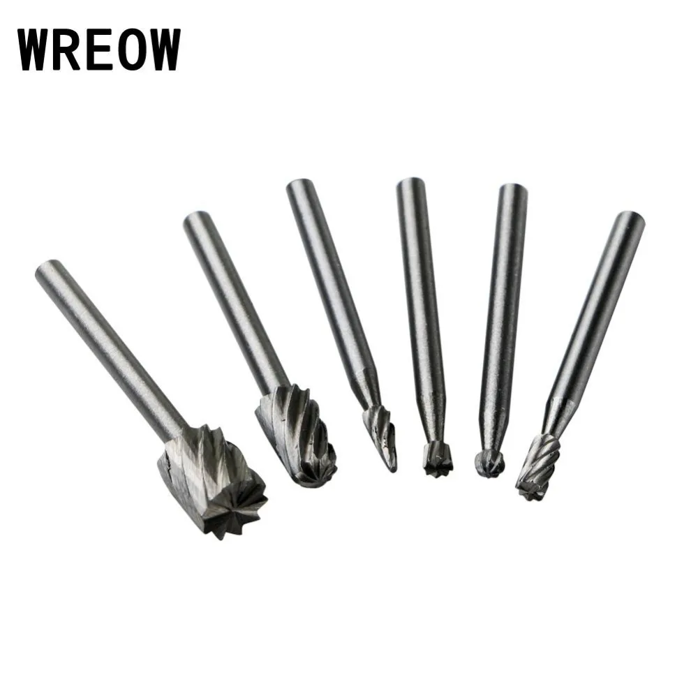6pcs Woodworking Rotary Burr Router Bits Files Wood Cutter Milling Carving Tool