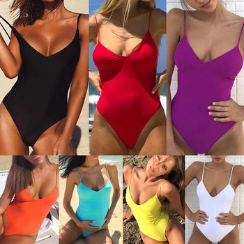 

Women's Swimwear 2019 Solid One Piece Push Up Swimsuit Femme Backless Bath Dress Summer Beach Swimming Suit High Waisted Biquini