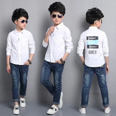 Новая коллекция весна мальчики футболка с длинным рукавом мальчик весна хлопок детская рубашка - Цвет: white 3