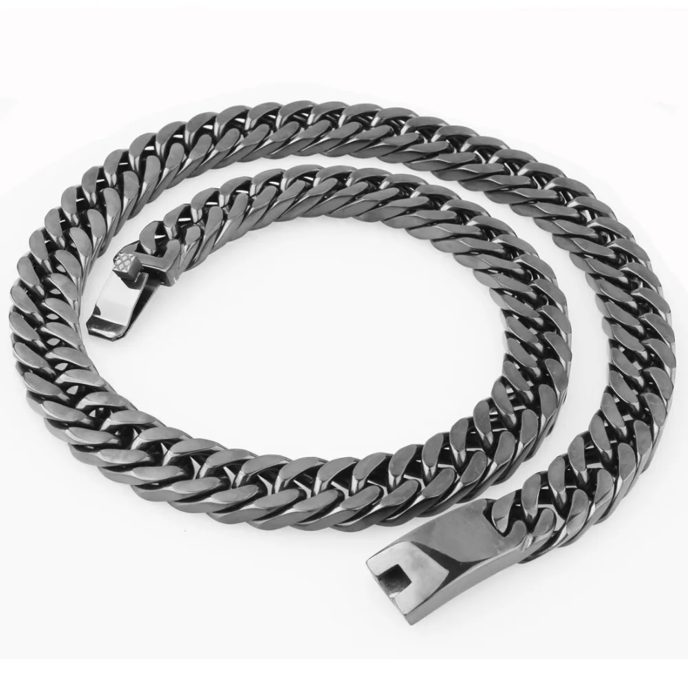 

15mm 7-40" Fitness Sporty Stainless Steel Black Punk Cuban Curb Chain Men's Boy's Cool Necklace Or Bracelet Jewelry Friend Gift
