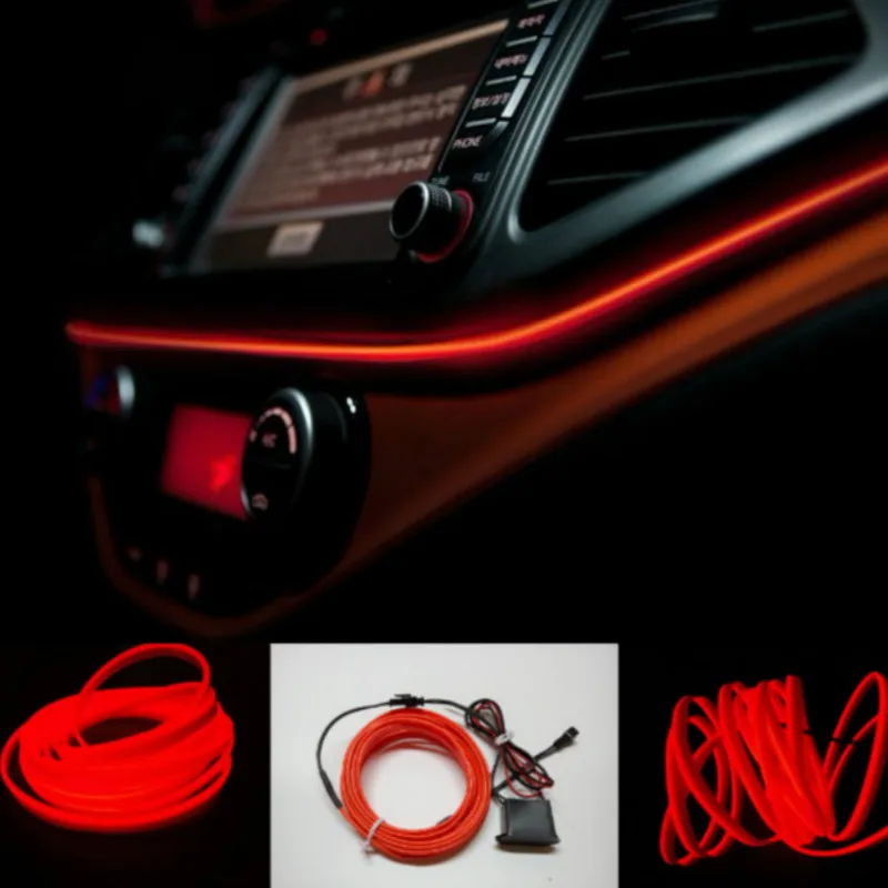 

10pcs 3M Auto Interior LED EL Flexible Wire Rope Tube Neon Light Line 10 Colors with 12V car Inverter controller Free Shipping