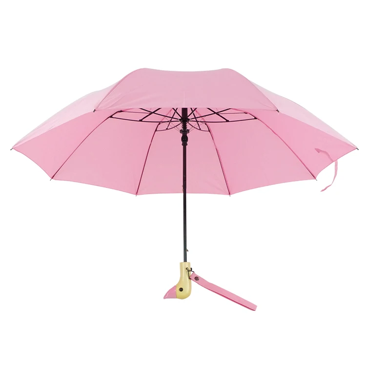 

Duck head with wooden handle umbrella Personality black plastic yang cover duck head umbrella 2 fold sunscreen umbrella