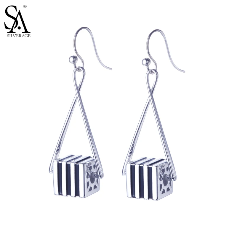 

SA SILVERAGE 925 Sterling Silver Stripe Drop Dangle Earrings For Women Fine Jewelry Wholesale Best Friends Gift,Party Wedding