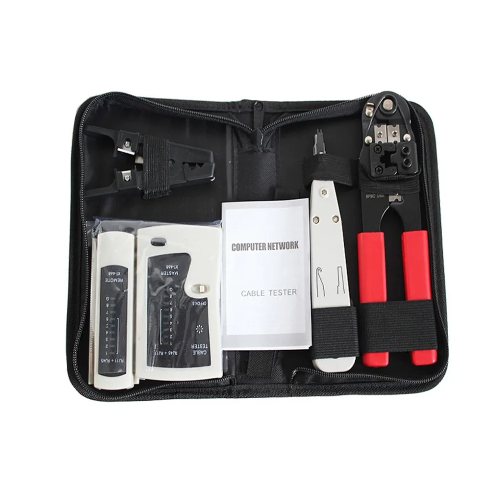 

Compression Cable Crimping Pliers Tester Connector Flat Cord Wire Alicate Network Tool Four Sets Pouch Bag Pack Pocket