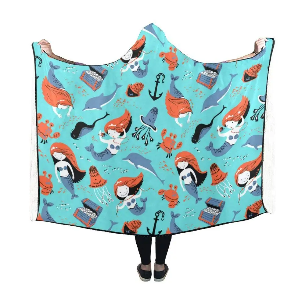 

Portable Wearable Fluffy Custom Hooded Blanket Woods Beautiful Undewater Mermaid Wearable Blanket Hooded Throw Wrap Bed Blanket