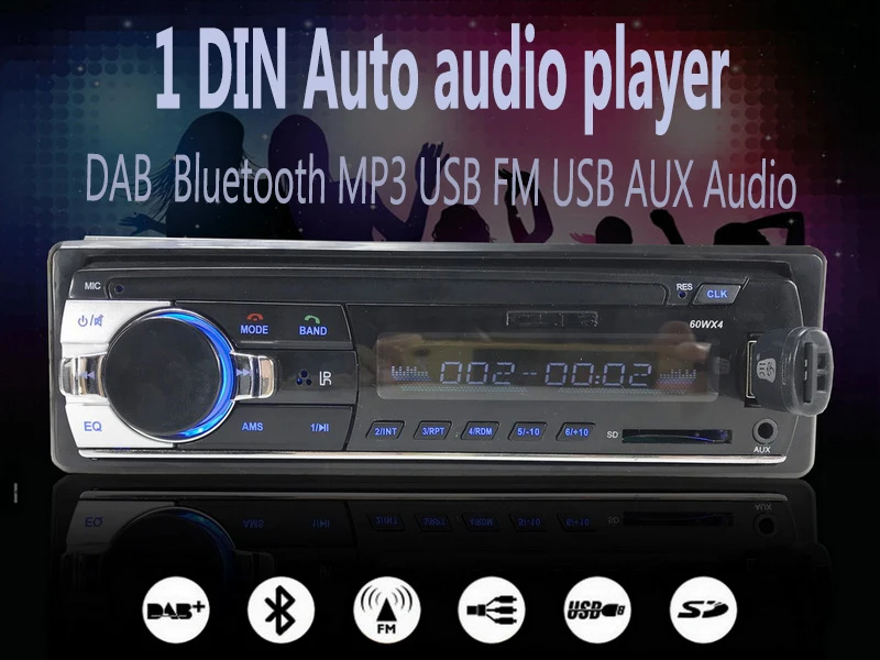 Магнитола player1 DIN DAB+ автомобильное радио аудио MP3 плеер ЖК-дисплей экрана данные беспроводного обмена Авторадио слот FM AM AUX Стерео