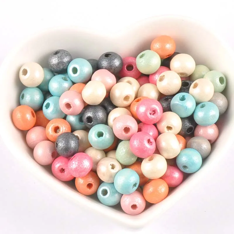 

6/8mm 300/100Pcs Mixed Color Natural Wooden Round Ball Spacer Beads For Jewelry Making MT1432