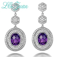 L& zuan, 925 пробы, серебро, натуральный, 5.08ct, аметист, длинные серьги-капли для женщин, фиолетовые Серьги с драгоценными камнями, рождественские украшения, подарок