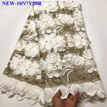 

High quality Nigerian lace fabrics with beaded Soft Mesh Net Flowers Embroidered Tulle French Lace dress Fabrics XYC2001