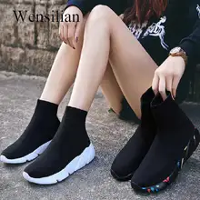 Женские кроссовки; Вулканизированная обувь; женские носки; кроссовки; женская обувь без шнуровки; эластичная обувь на платформе; черные кроссовки;