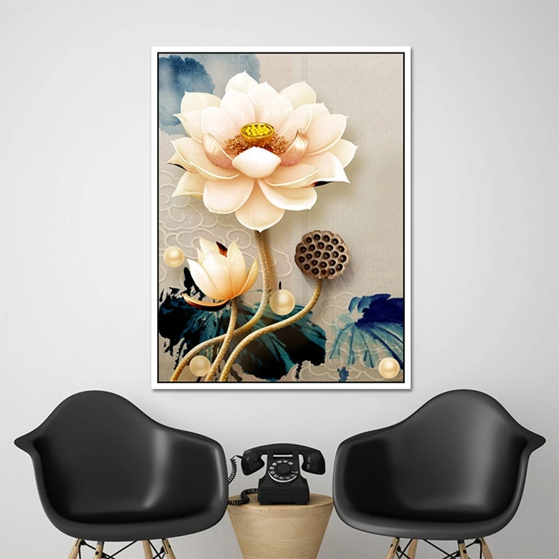 

Diamond Painting Full Round Diamond Embroidery Flower Lotus DIY Kit Mosaic Decorative Rhinestone Living Room Bedroom Wall Decor