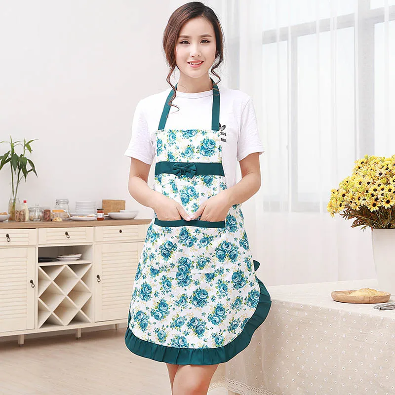 Women Floral Waterproof Kitchen Bib Aprons Chef Cooking Baking Apron