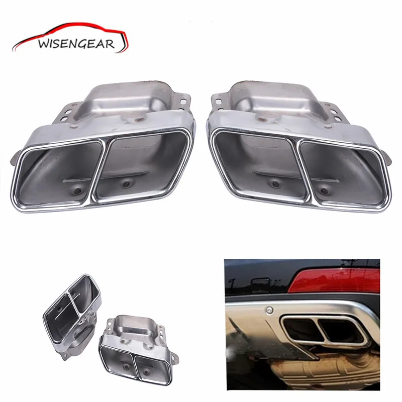 Dual Square Holes End Rear Chrome Exhaust Muffler Pipe Tip Quad For