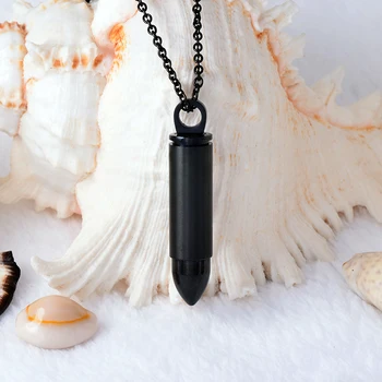 

KLH2063 Black Stainless Steel Polished Bullet Urn Pendant Necklace Memorial Ash Keepsake Cremation Jewelry+Free Plastic Funnel