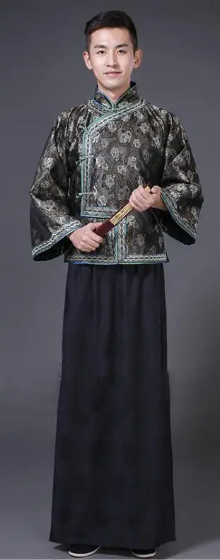 Китайский Мужской Cheongsam Tang костюм, костюм, Восточный Hanfu мужской vestido, традиционный китайский древний династии Цин, gar men t - Цвет: Черный