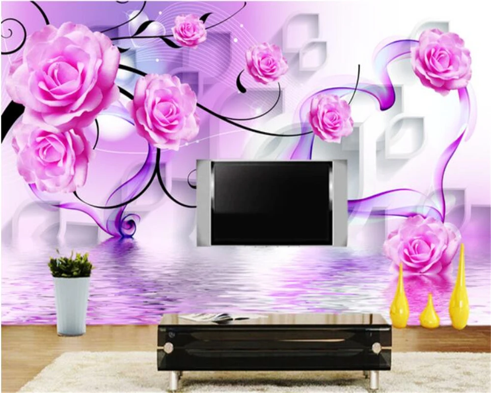Beibehang Canggih 3d Wallpaper Tiga Dimensi 3D Rose Refleksi