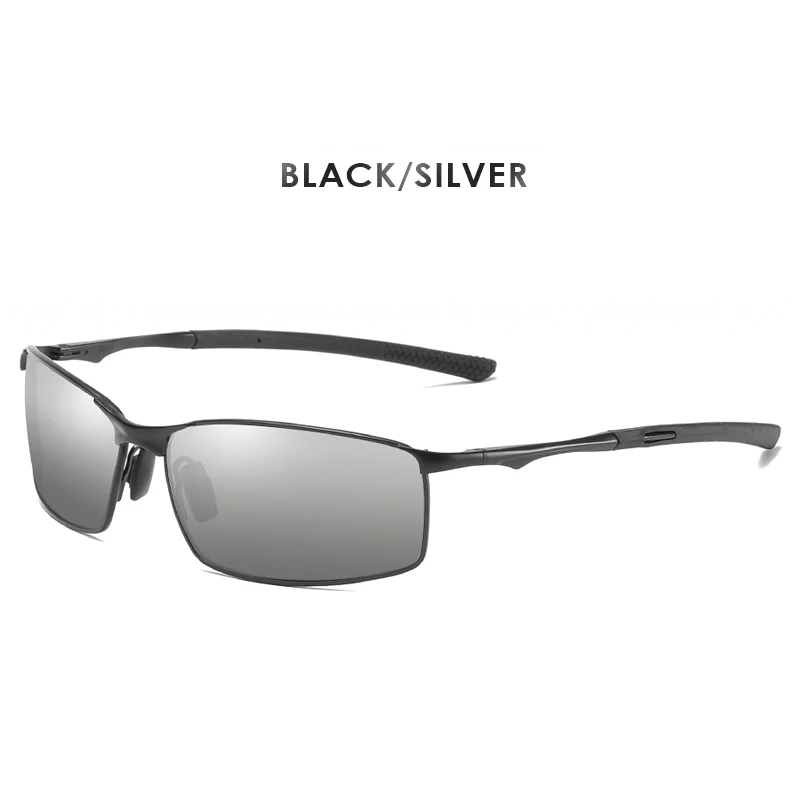 Brand Men's Square Sunglasses Polarized Aluminum Polaroid Mirror Sun Glasses Classic Rectangle Sports Goggles Male Eyewear Gafas - Цвет линз: Black-silver