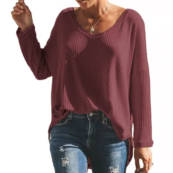 

2019 spring and autumn women's sweater V-neck solid color bottoming shirt dropshipping