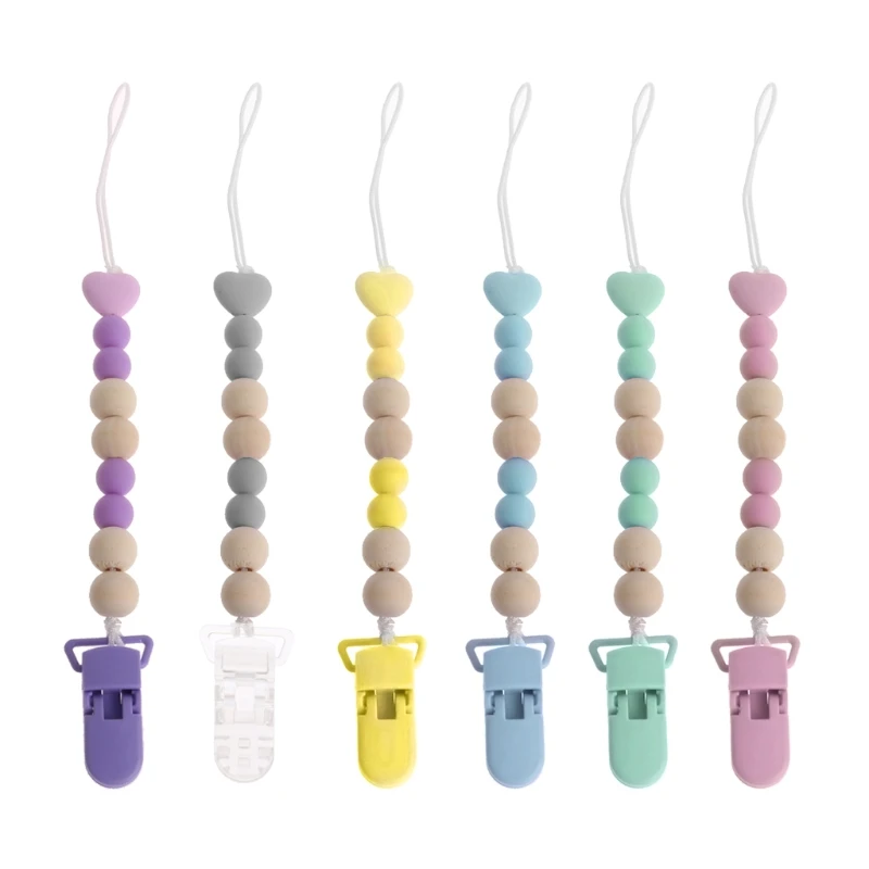 Wooden Bead Dummy Clip Holder Pacifier Clips Soother Chains Baby