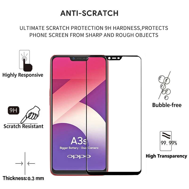 Закаленное стекло для oppo A3S стекло протектор экрана 9H полное покрытие Защитная пленка для oppo A5 Realme C1 CPH1803 oppo A3S A3
