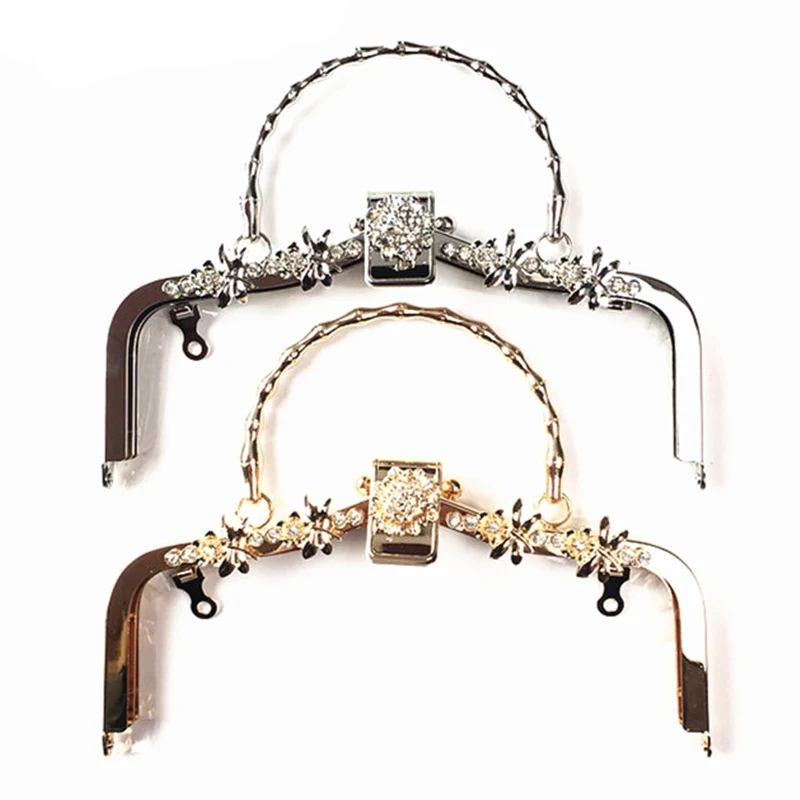 

2018 5Pcs Dragonfly Animal Clear Rhinestones Metal Frame Clutch Kiss Clasp Lock Fashion Handbag Purse Bag Handle Part 20.5cm