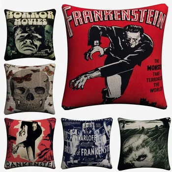 

Frankenstein Vintage Movie Art Soft Cotton Linen Cushion Covers 45x45cm Classic Pillowcase For Sofa Home Decoration Almofada