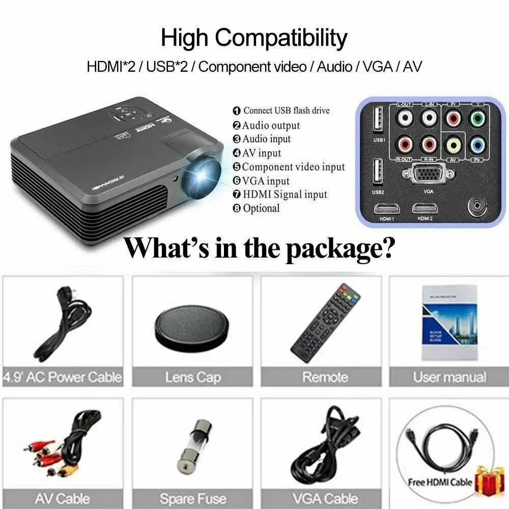 Caiwei A6 4200 люмен светодиодный мобильный проектор для домашнего кинотеатра Full HD