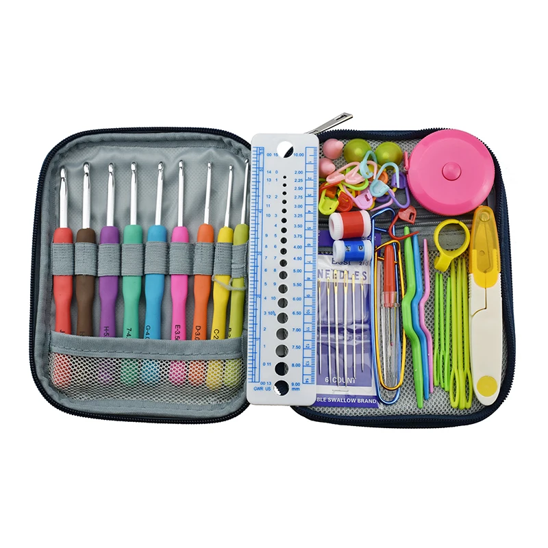 Looen 9 pcs Crochet Hook Sewing Needles ScissorsYarn Knitting Needles Set With Blue Bag Crochet Hook Sets Accessories For Women  (4)
