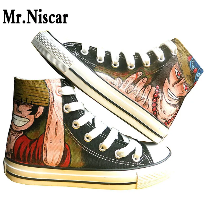 

Unisex Black Luffy Ace Bro Breathable Shoe Lace-Up One Piece Series Hand Painted Canvas Shoes Footwear for Male Female